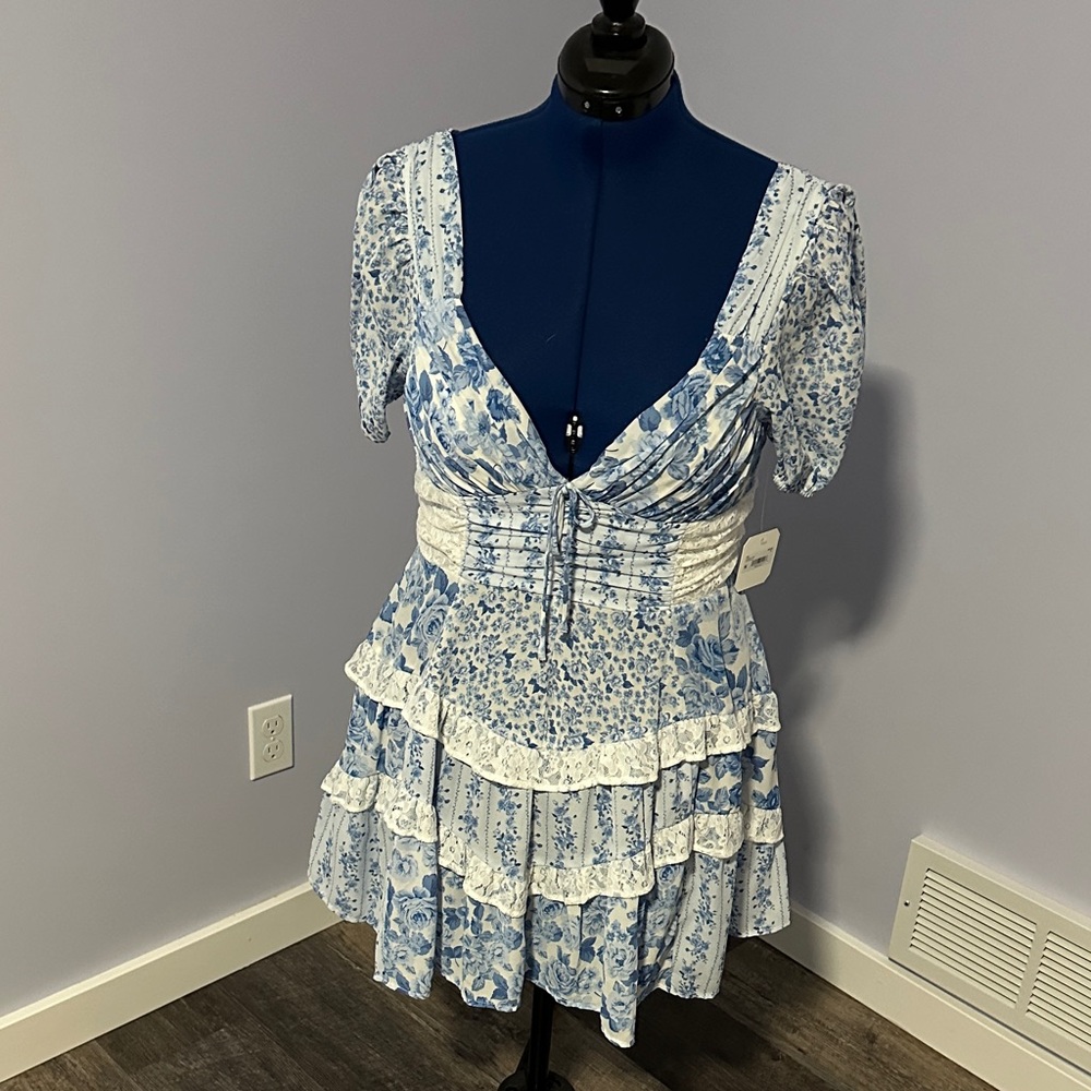 Altar’d State Floral Blue and White Dress